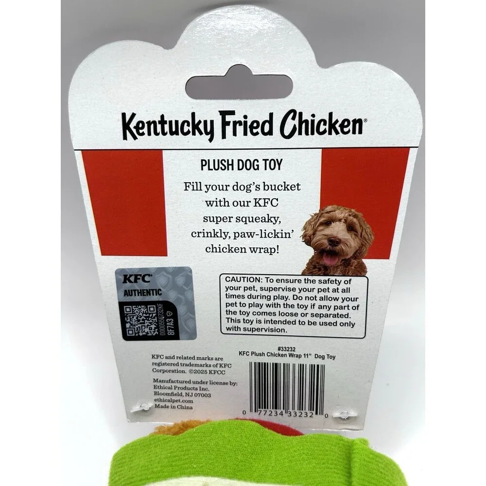 KFC Kentucky Fried Chicken Wrap Soft Plush Dog Toy Squeaky Crinkly New